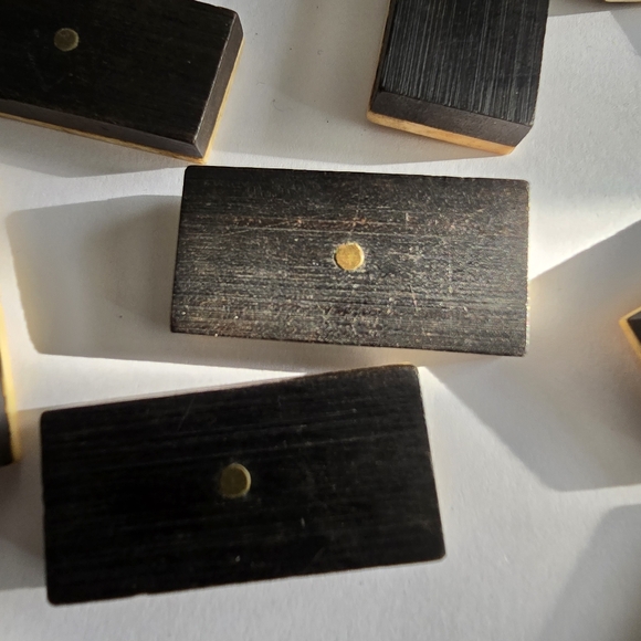 Vintage Domino bone and ebony antique game brass pin 21 dominoes dominos - Picture 5 of 16